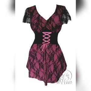 Dare to Wear 3X Pink Sweetheart Lace-Up Top